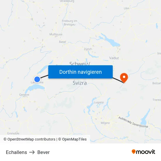 Echallens to Bever map