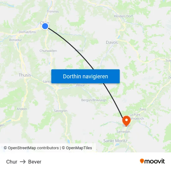 Chur to Bever map