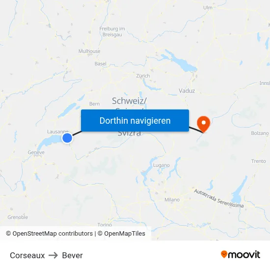 Corseaux to Bever map