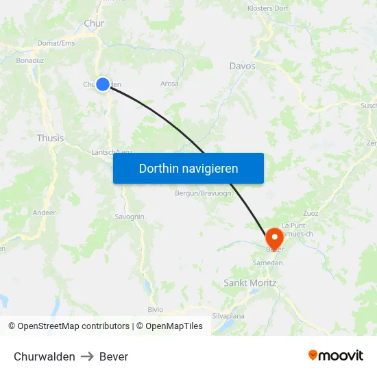 Churwalden to Bever map