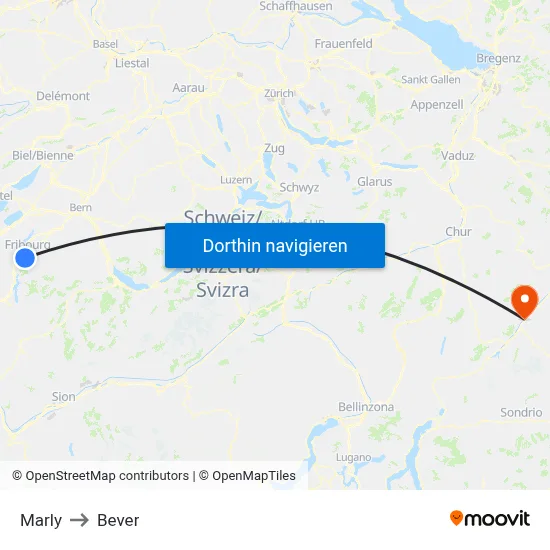 Marly to Bever map
