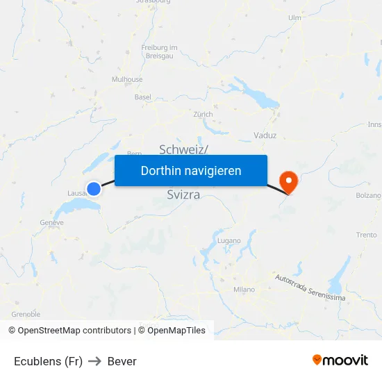 Ecublens (Fr) to Bever map