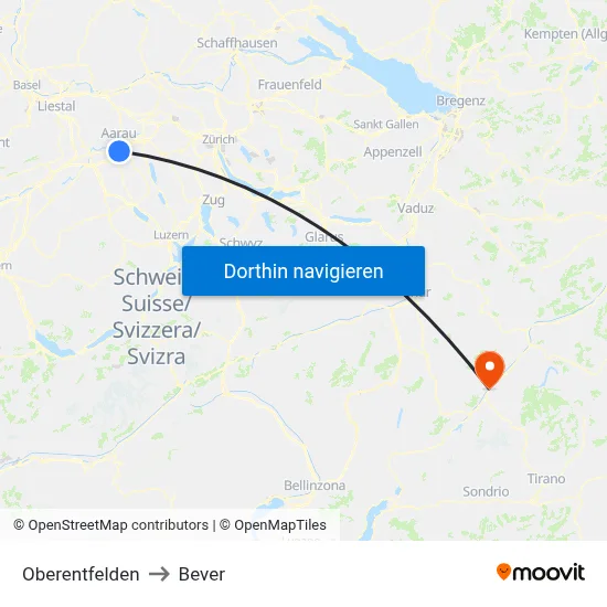 Oberentfelden to Bever map