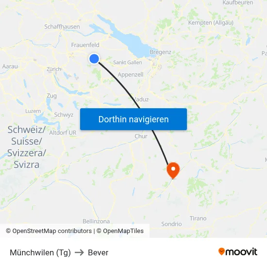 Münchwilen (Tg) to Bever map