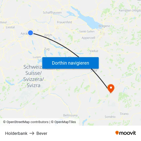 Holderbank to Bever map