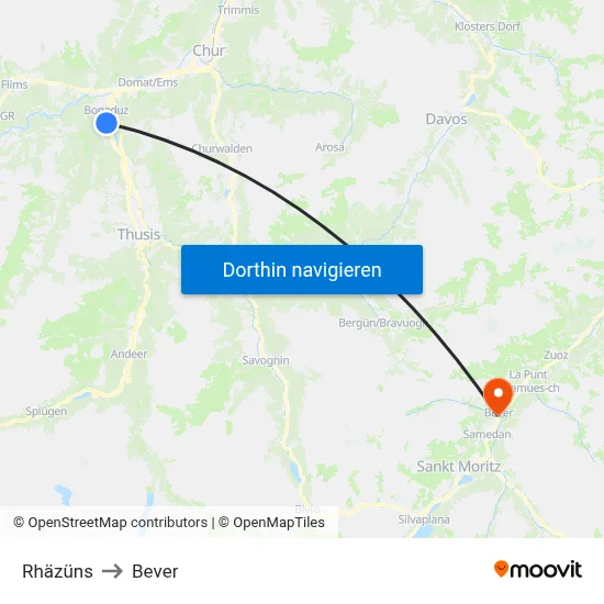 Rhäzüns to Bever map