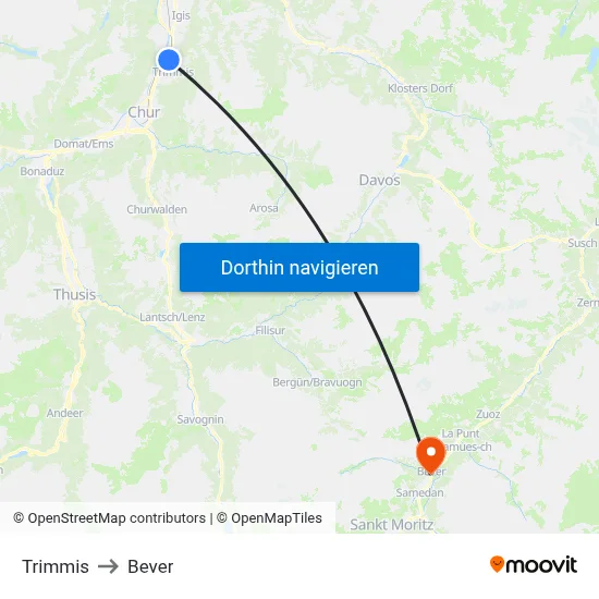 Trimmis to Bever map