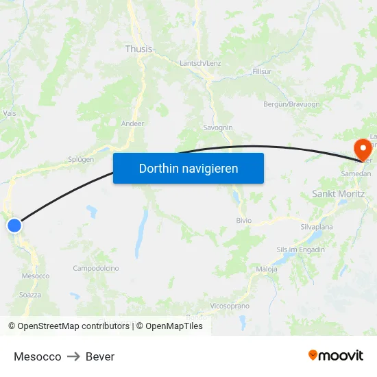 Mesocco to Bever map