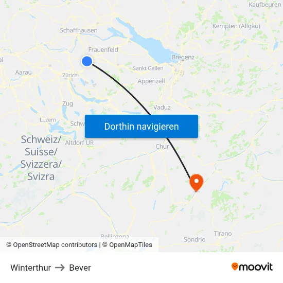 Winterthur to Bever map