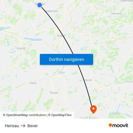 Herisau to Bever map