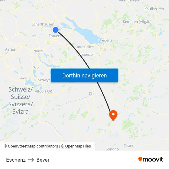 Eschenz to Bever map