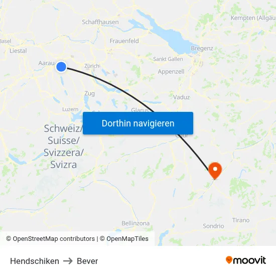 Hendschiken to Bever map