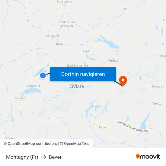 Montagny (Fr) to Bever map
