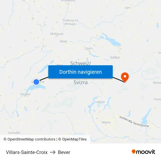 Villars-Sainte-Croix to Bever map