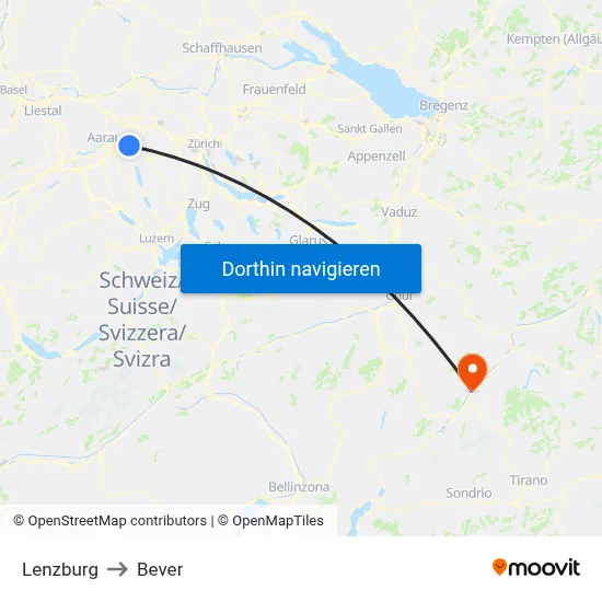 Lenzburg to Bever map