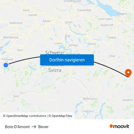 Bois-D’Amont to Bever map