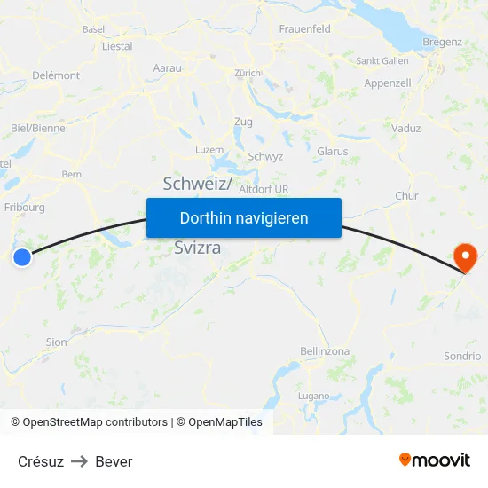 Crésuz to Bever map