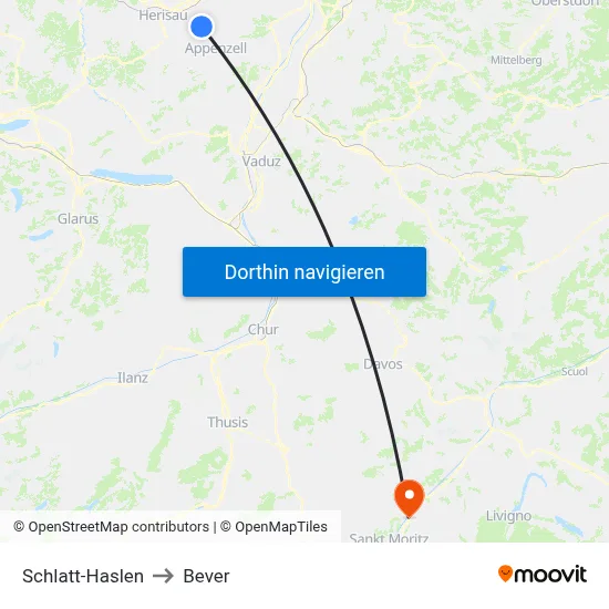 Schlatt-Haslen to Bever map