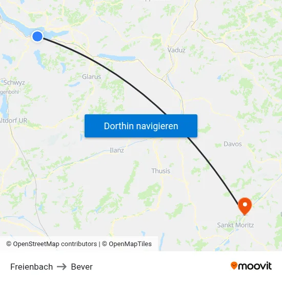 Freienbach to Bever map