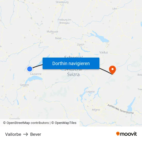 Vallorbe to Bever map