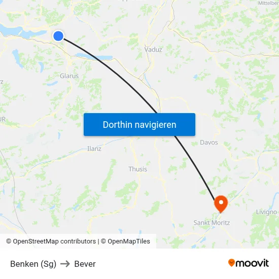 Benken (Sg) to Bever map
