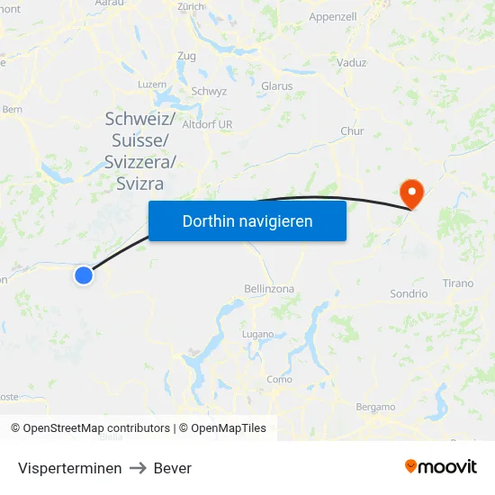Visperterminen to Bever map