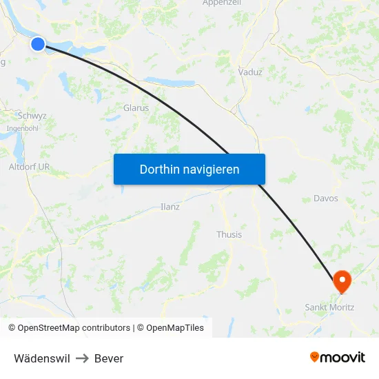 Wädenswil to Bever map