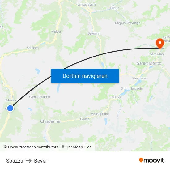 Soazza to Bever map