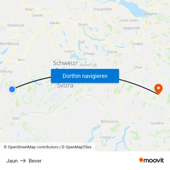 Jaun to Bever map