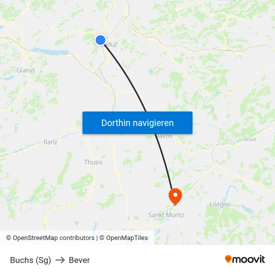 Buchs (Sg) to Bever map