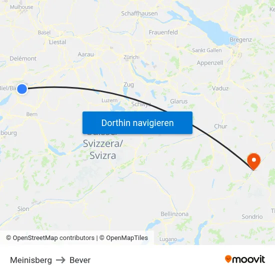 Meinisberg to Bever map