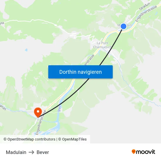 Madulain to Bever map