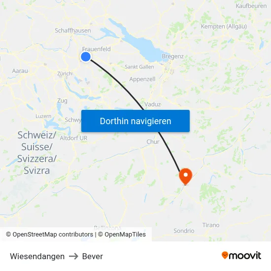 Wiesendangen to Bever map