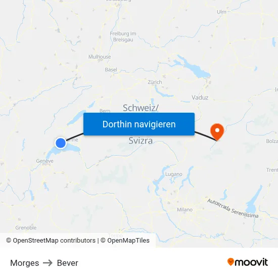 Morges to Bever map