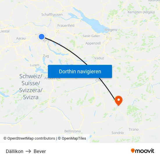 Dällikon to Bever map