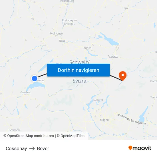 Cossonay to Bever map