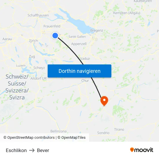 Eschlikon to Bever map