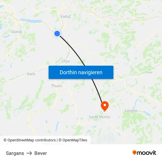 Sargans to Bever map