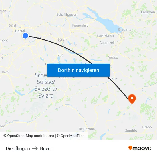 Diepflingen to Bever map