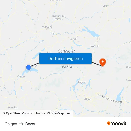 Chigny to Bever map