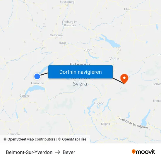 Belmont-Sur-Yverdon to Bever map
