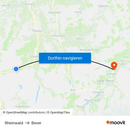 Rheinwald to Bever map