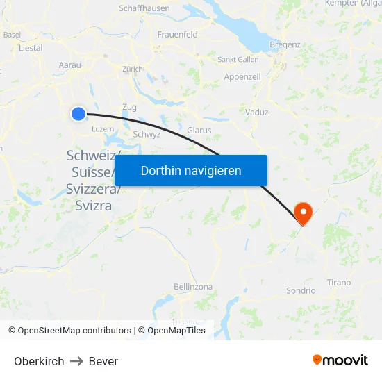 Oberkirch to Bever map
