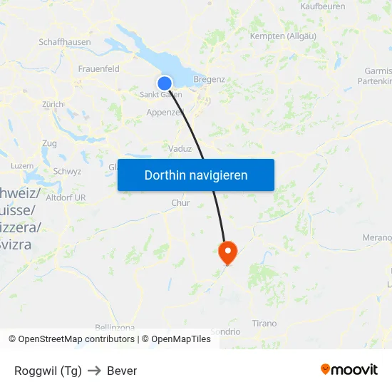 Roggwil (Tg) to Bever map