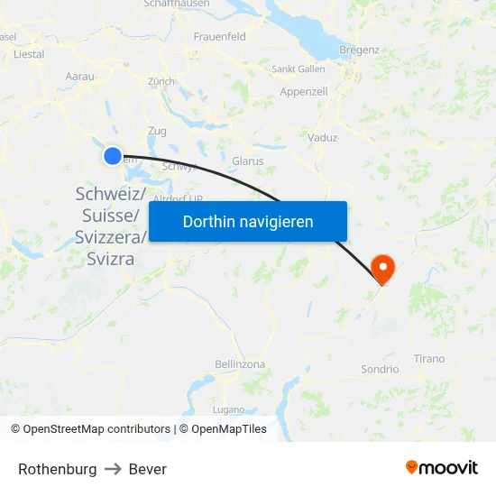Rothenburg to Bever map