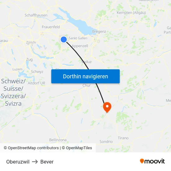 Oberuzwil to Bever map