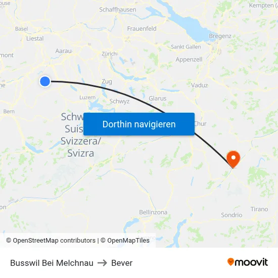 Busswil Bei Melchnau to Bever map