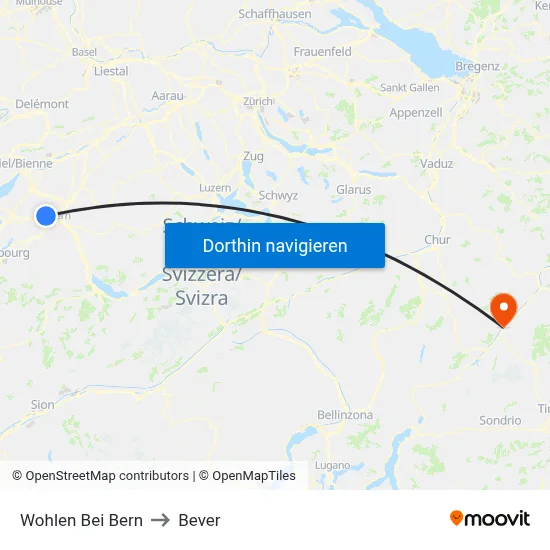 Wohlen Bei Bern to Bever map