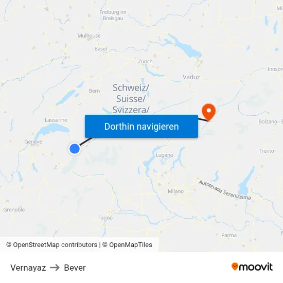 Vernayaz to Bever map