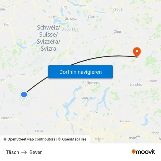 Täsch to Bever map